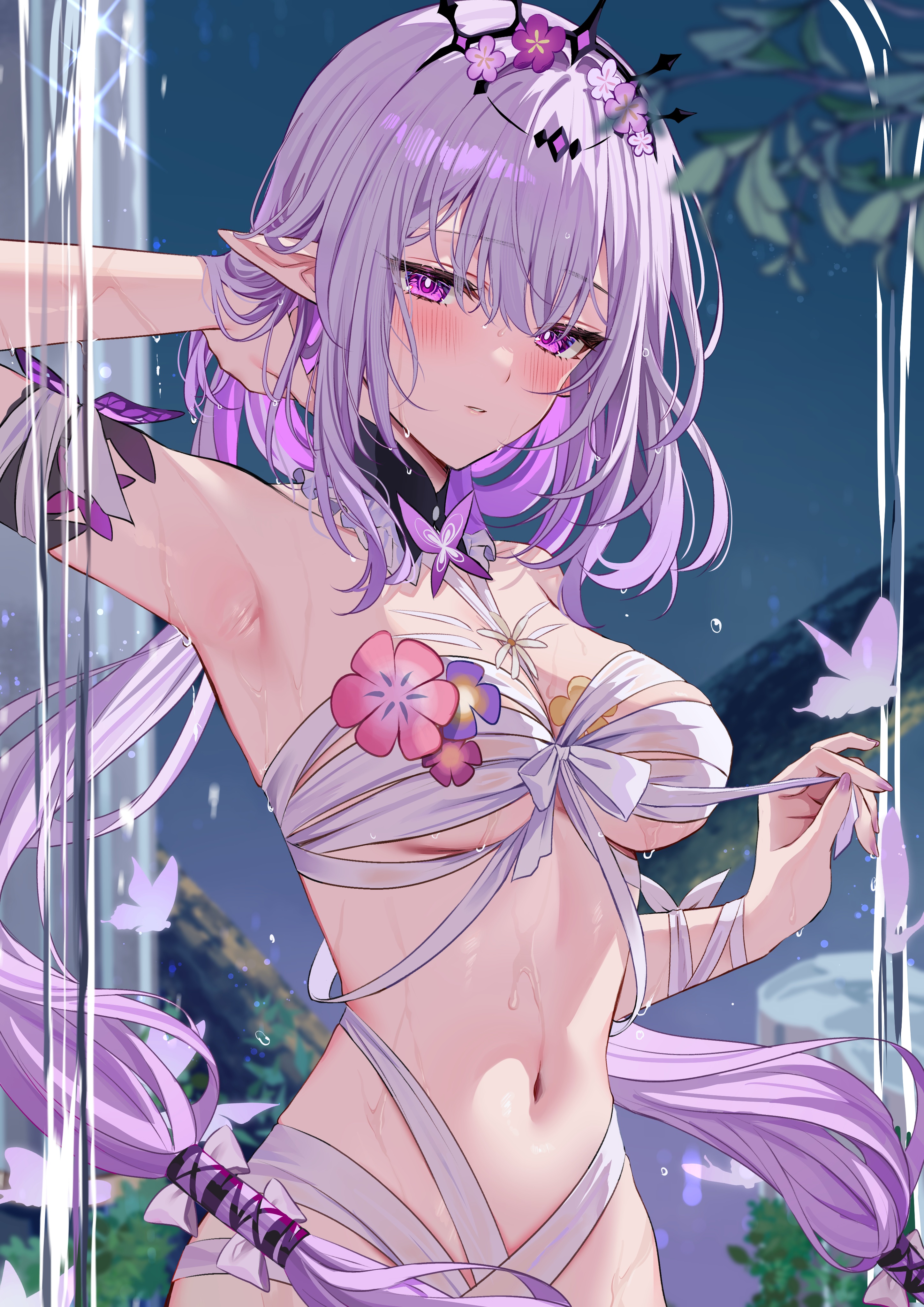 hizuki higure honkai: star rail castorice naked ribbon pointy ears wet #1230819 yande.re
